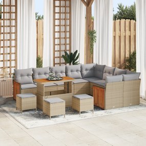 vidaXL Conjunto de Sofá de Jardim com 13 Peças Bege Rattan PE Acácia