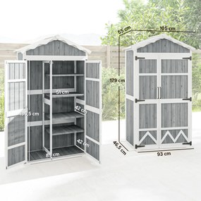Armário de Jardim de Madeira 105x55x179 cm Abrigo de Exterior com Portas 4 Prateleiras Extraíveis Teto Metal Galvanizado Cinza