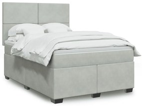 vidaXL Cama com molas/colchão 140x190 cm veludo cinzento-claro