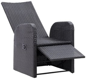 Cadeiras de jardim reclináveis c/ almofadões 2pcs vime PE preto