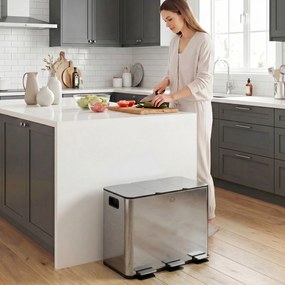 Caixote do lixo de cozinha, caixote do lixo para separação seletiva, 3 compartimentos de 20 L, baldes interiores removíveis, 61,9 x 36,6 x 56,7 cm, pr