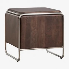 Pack De 2 Mesas De Cabeceira Quadradas 45x45 Cm Em Madeira De Acácia E Aço Inoxidável Altrex Castanho-acácia Escuro - Sklum