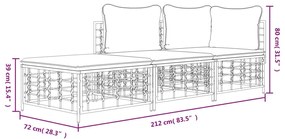 3 pcs conjunto lounge de jardim c/ almofadões vime PE antracite