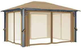 Gazebo com cortina 400x300 cm alumínio cinzento-acastanhado