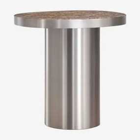 Mesa Auxiliar 45x40 Cm Em Pedra Natural E Aço Inoxidável Fertrix Mármore Castanho Emperador - Sklum