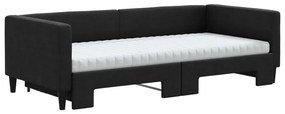 Sofá-cama com gavetão e colchões 90x190 cm tecido preto