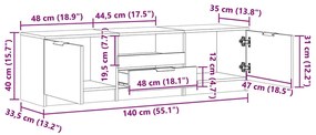 Móvel TV madeira antiga 140x35x40 cm madeira trabalhada