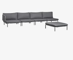 Conjunto De Jardim Com Sofá Modular De Canto De 4 Peças E Puff Em Aço Roubly Cinza Grafito - Sklum