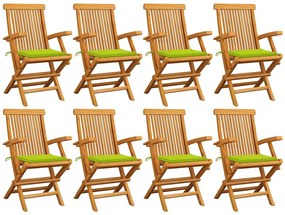 vidaXL Cadeiras jardim c/ almofadões verde brilhante 8 pcs teca maciça