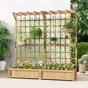 Floreira de jardim elevada em madeira, 180 x 48 x 183 cm, com treliça, teto suspenso, 2 caixas, tabuleiro removível, plantas trepadeiras e flores natu