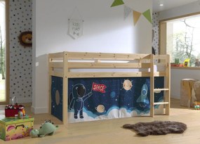Cama alta de Criança PINO 90 x 200 cm + estrado + escada + cortina Espaço Natural
