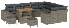 Conjunto de Sofá de Jardim com Almofadas de 12 Peças Cinza em Rattan P