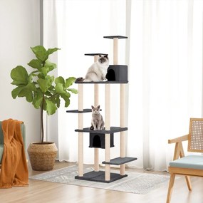 vidaXL Árvore p/ gatos c/ postes arranhadores sisal 176cm cinza-escuro