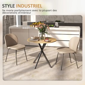 Mesa de Jantar Redonda, 80 x 80 x 75 cm (CADEIRAS NÃO INCLUIDAS), Estrutura Cruzada em Aço, cor Madeira natural e preta