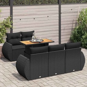 6 pcs conjunto sofás de jardim c/ almofadões vime PE preto