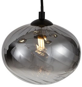Candeeiro suspenso moderno preto com vidro fumado 9 luzes - Jia Moderno