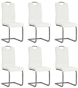 Cadeiras de jantar cantilever 6 pcs couro artificial branco