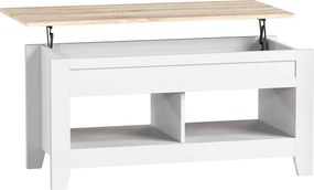 HOMCOM Mesa de Centro com Bancada Elevável 2 Compartimentos Abertos Bancada de Madeira 105x50x49 cm Branco e Madeira | Aosom Portugal