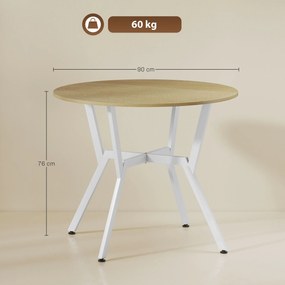 Mesa de Refeição Redonda Mesa de Jantar Estilo Industrial com Bancada de Madeira e Estrutura de Aço Ø90x76 cm Madeira e Branco