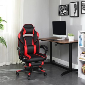 Cadeira Gaming com encosto reclinável e almofada para o apoio de cabeça Preto + vermelho