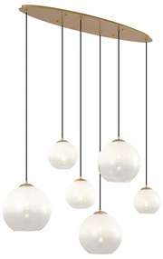 Candeeiro suspenso Hotel Chic latão com vidro branco retangular 6-luzes - Misty