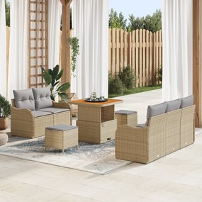 Conjunto de Sofá de Jardim vidaXL de 8 peças com Almofadas Bege Rattan