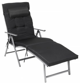 Espreguiçadeira Dobrável SONGMICS, Espreguiçadeira com Colchão de 6 cm, Apoio de Cabeça Removível, Alumínio Antiferrugem, Respirável, Confortável, Reclinável, Capacidade Máxima de Carga 150 kg, Preta GCB24BK
