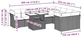 10 pcs conjunto sofás de jardim c/ almofadões vime PE preto