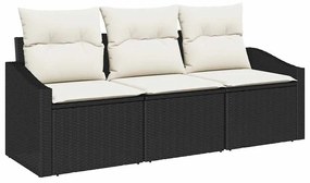 Conjunto de Jantar de Jardim em 3 Peças com Almofadas de Rattan Preto.