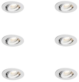 Conjunto de 6 focos embutidos brancos inclináveis 6,5cm incluindo LED IP54 Ultra Slim - Pupil