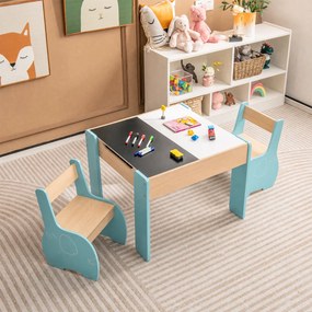 Conjunto de Mesa de Atividades e 2 Cadeiras Infantis, 63,5 x 61,5 x 48 cm, 4 em 1, Azul