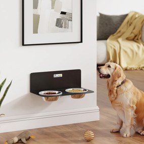 Conjunto de 2 Taças para Cão de Parede, 42 x 23,5 x 14 cm, Altura Regulável, Preto