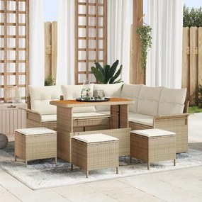 Conjunto de Sofá de Jardim vidaXL 9 Peças com Almofadas Bege Polirattan Acácia