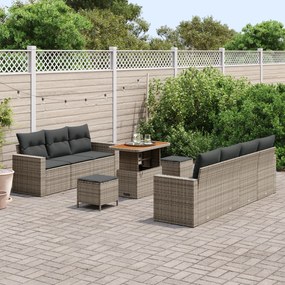 Conjunto de Sofá de Jardim vidaXL de 10 Peças com Almofadas Cinza Poli