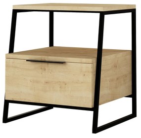 Mesa de Cabeceira "Pal" – 45x50x41 cm – Carvalho e Preto – Design Mode