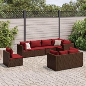 vidaXL 8 pcs conjunto lounge de jardim c/ almofadões vime PE castanho