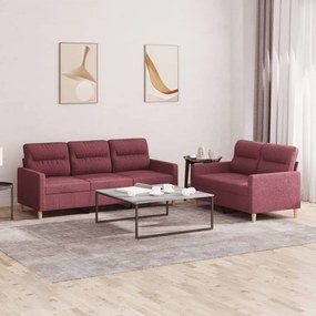 3201606 vidaXL 2 pcs conjunto de sofás com almofadões tecido vermelho tinto