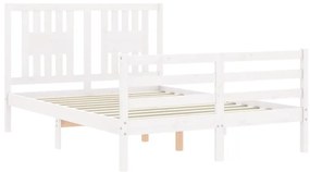 Estrutura de cama de casal c/ cabeceira madeira maciça branco