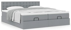 Estrutura de cama otomana com colchões tecido cinzento claro
