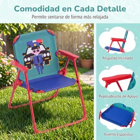 Conjunto de piquenique infantil de 4 peças com 2 cadeiras dobráveis e guarda-sol de altura ajustável para crianças dos 3 aos 6 anos, para jardim ou pá