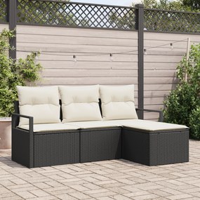 Conjunto de Sofá de Jardim vidaXL 4 Peças com Almofadas Rattan Preto P