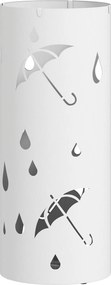 Suporte guarda-chuvas cilíndrico Ø 17 x 41 cm com suporte para guarda-chuvas, tabuleiro de gotejamento amovível e 4 ganchos, , branco