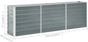 Canteiro elevado de jardim aço galvanizado 240x40x77cm cinzento