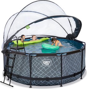 Piscina Redonda Stone ø360x122cm com bomba de filtro de areia e cobertura cúpula - cinzenta