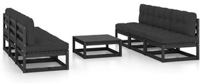 7 pcs conjunto lounge de jardim c/ almofadões pinho maciço