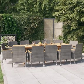 vidaXL 13 pcs conjunto de jantar para jardim com almofadões cinzento