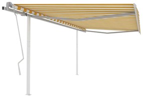 Toldo retrátil manual com postes 4,5x3 m amarelo e branco