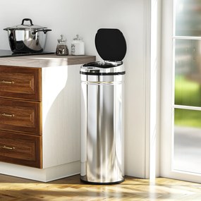Caixote do lixo com sensor de movimento e abertura automática, 50 L, em aço inoxidável 30,5 x 30,5 x 81,5 cm preto e prateado