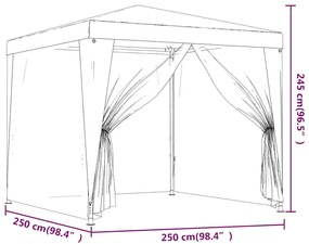 Tenda festas c/ 4 paredes laterais em rede 2,5x2,5 m PEAD azul