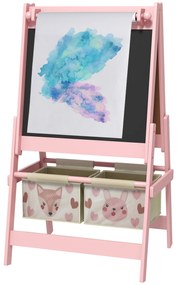 AIYAPLAY Cavalete para Crianças 3 em 1 Cavalete de Arte com Rolo de Papel Quadro e 2 Cestas de Armazenamento 54x46,5x93 cm Rosa